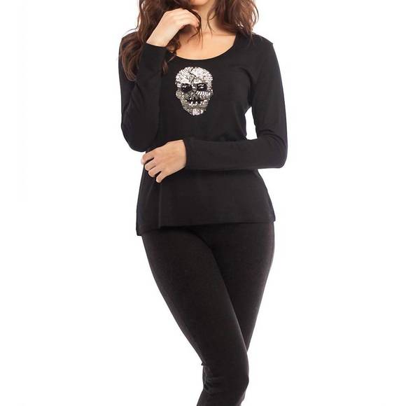 NEW FRENCH KYSS nicole long sleeve top in black silver - Picture 1 of 2